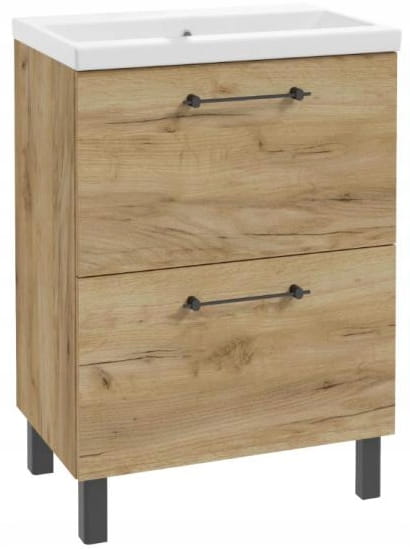 Badeværelsesskab med håndvask, vandhane og vandlås 60x80cm, stående, Oak Craft Cassandra