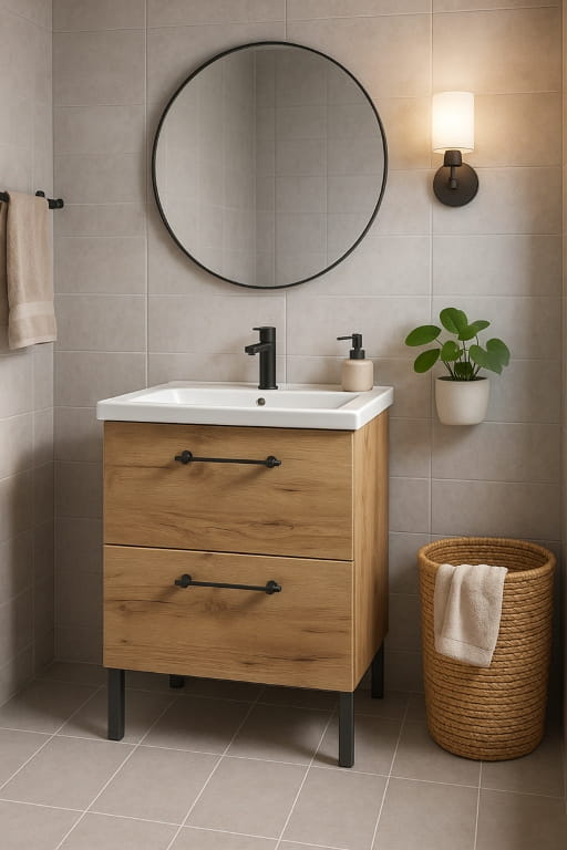 Badeværelsesskab med håndvask, vandhane og vandlås 60x80cm, stående, Oak Craft Cassandra