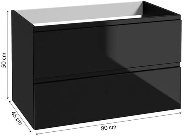 Musta seinälle ripustettava kylpyhuoneen kaappi 80x50cm, jossa taso Modus-pesualtaalle