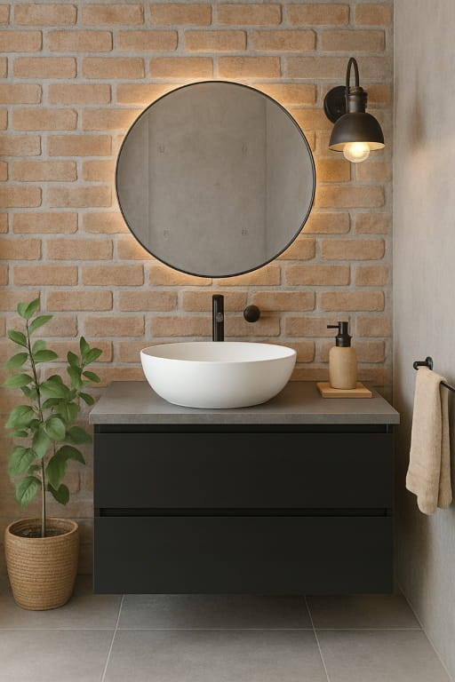 Svart vägghängt badrumsskåp 60x50cm med Modus bänkskiva