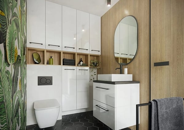 Yleiskäyttöinen kylpyhuoneen työtaso 80x46cm Musta betonilaminoitu kalustelevy
