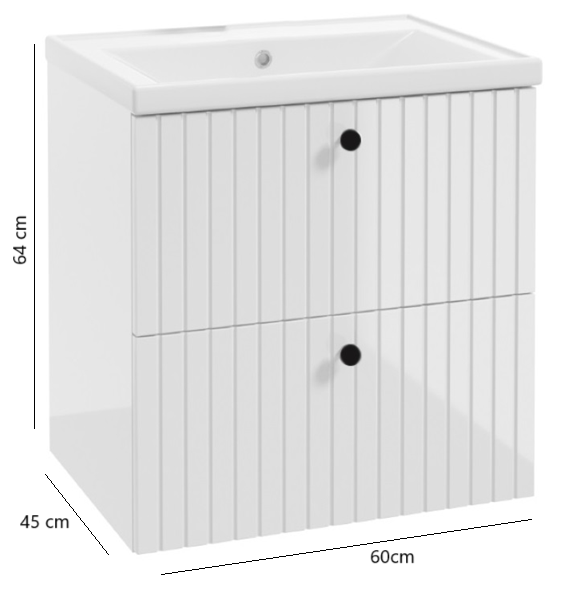 Lamel badeværelsesskab med håndvask 60 cm, vandhane + vandlåssæt, hvid Rietti