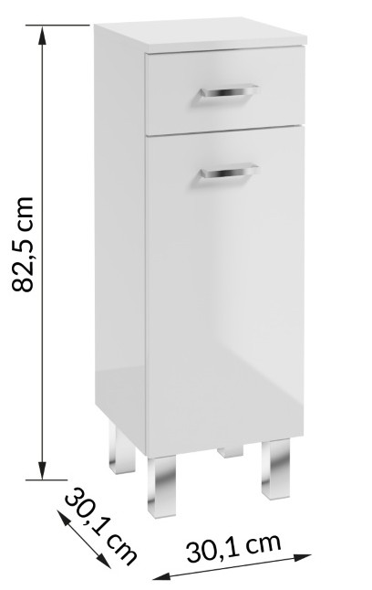 Mea smalt fritstående badeværelsesskab 85x30 cm, hvid højglans
