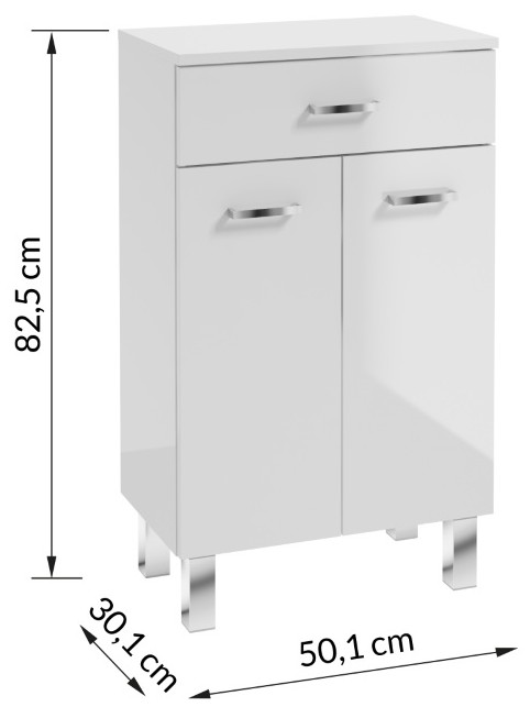 Badeværelsesskab 50x85cm stående på ben, hvid højglans Mea