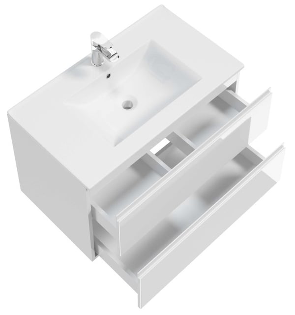 Vägghängt badrumsskåp 100x50cm set med bänkskiva och runt handfat vitt Modus
