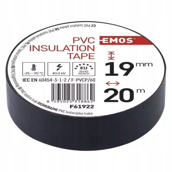 PVC-kaapelieristeteippi 20m / 19mm musta