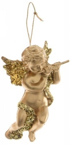 Juletræsvedhæng, gylden engel, 10 cm