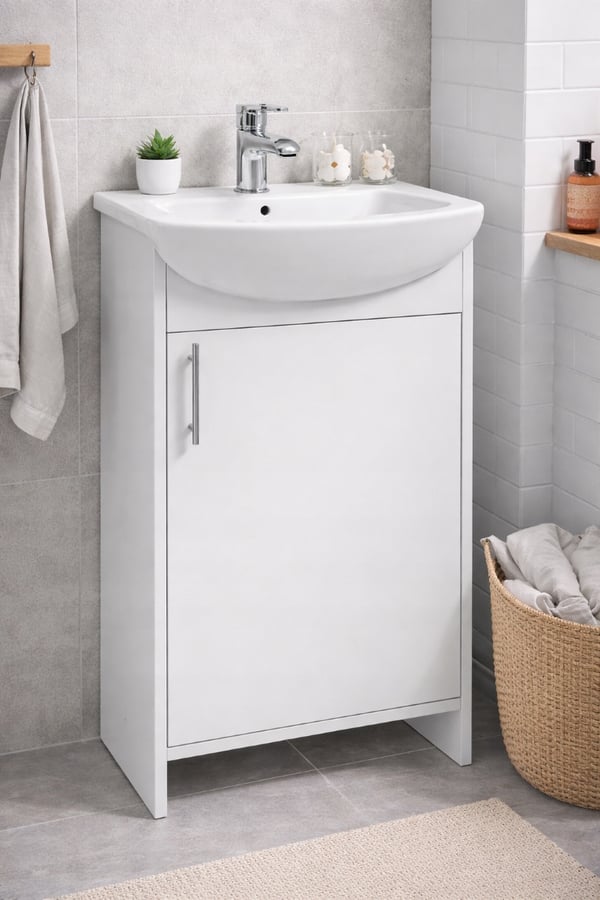Frigo-kylpyhuonekaappi pesualtaalla, valkoinen, 84x45 cm, vapaasti seisova