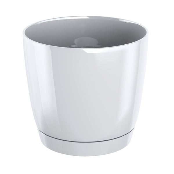 Rund hvid urtepotte med underkop 18x16,5cm Coubi
