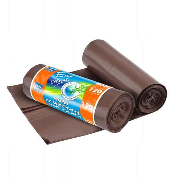 Roskapussit biojätteelle, ruskeat, lajitteluun, 120L