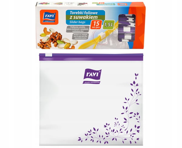 Uudelleenkäytettävät muovipussit vetoketjulla 1,5 l 15 kpl Uudelleenkäytettävät muovipussit vetoketjulla 1,5 l 15 kpl