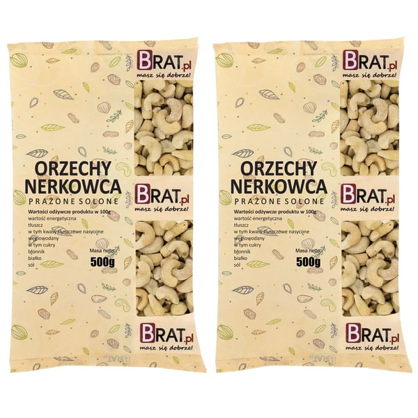 Paahdettuja suolattuja cashewpähkinöitä 1 kg (2 x 500 g)