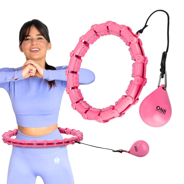 OHA02 Hula hop vaaleanpunainen työntöpinnoilla ja painolla One Fitness