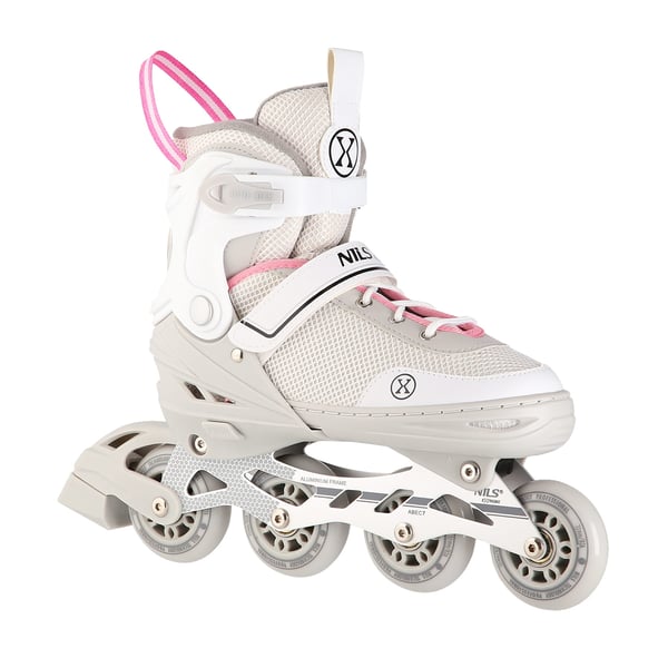 NH18188A 2-i-1 GRÅ-ROSA STØRRELSE S(29-33) RULLESKATER MED HOCKEY SLIDE NILS EXTREME