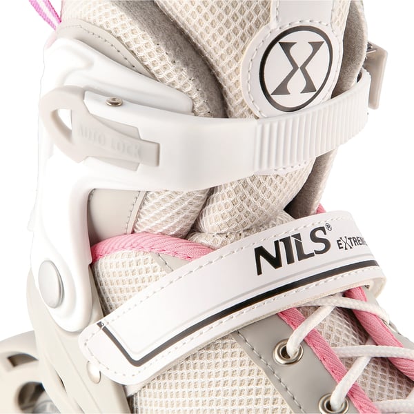 NH18188A 2-i-1 GRÅ-ROSA STØRRELSE S(29-33) RULLESKATER MED HOCKEY SLIDE NILS EXTREME