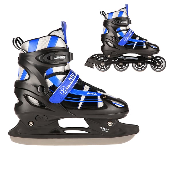 NILS EXTREME NH18366A 2i1 NAVY BLÅ RULLESKØJTER NH18366A 2i1 NAVY BLUE STØRRELSE S(31-34) NILS EXTREME RULLESKØJTER MED HOCKEYÆRM
