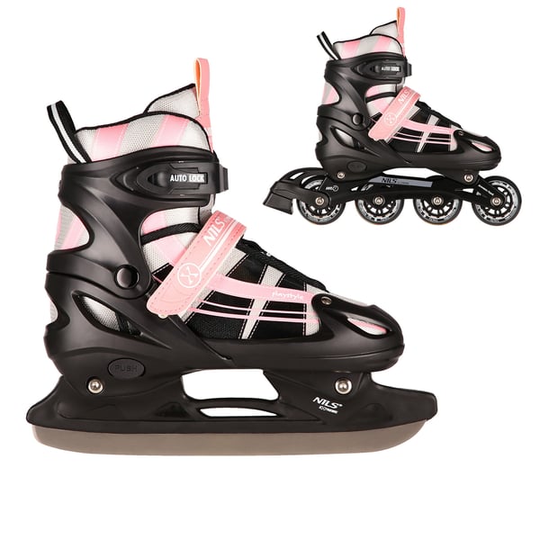 NH18366A 2-i-1 PINK-HVID STØRRELSE S(31-34) RULLESKØTING MED HOCKEYÆRM NILS EXTREME
