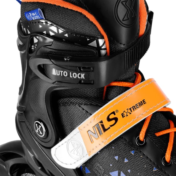 NH18190A 2-i-1 MODIGE BLÅ-ORANGE RULLESKØJTER STØRRELSE L (39-43) MED NILS EXTREME HOCKEYBORD