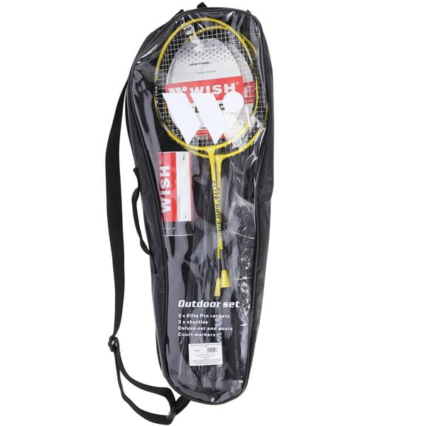 ALUMTEC 4466 badmintonracketset gul 2st + fjäderboll 3st + nät + linor WISH