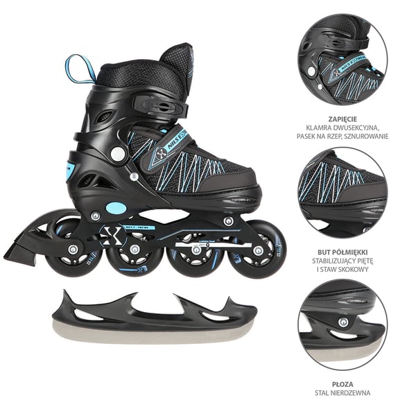 NH11912 A 2w1 sort og blå inline-skøjter med udskiftelig hockeykling NILS EXTREME - 5907695543056