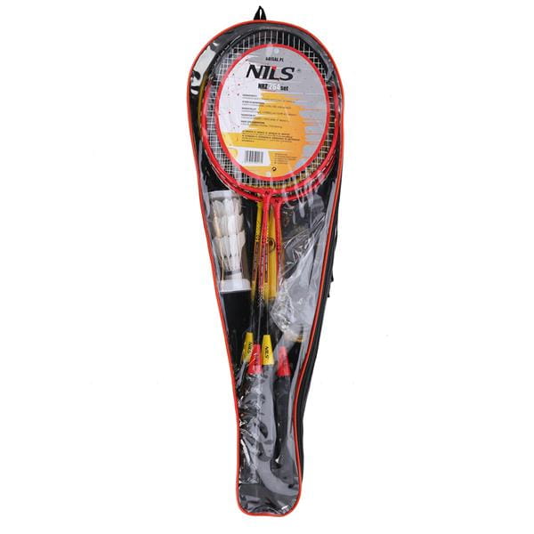 NRZ264 aluminium/badmintonsæt 4 ketsjere + 3 fjerbold + net 600x60cm + taske NILS