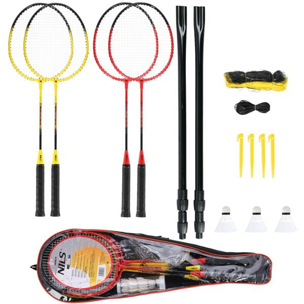 NRZ264 aluminium/badmintonsæt 4 ketsjere + 3 fjerbold + net 600x60cm + taske NILS
