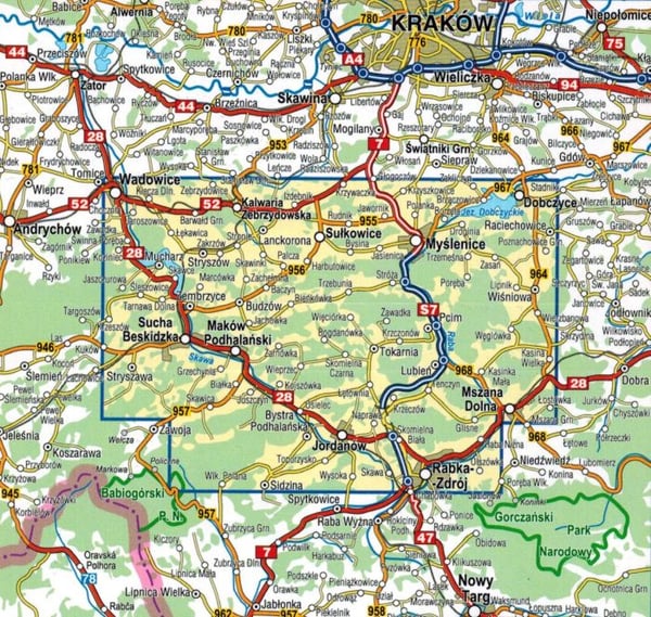 Beskid Makowski (Mellem) 1:50.000. Lamineret turistkort. Udgivet 2025. Kompas