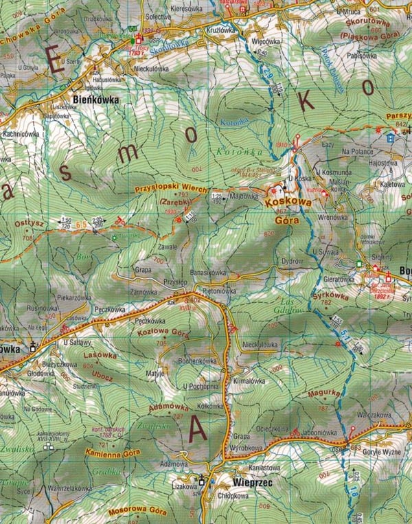 Beskid Makowski (Mellem) 1:50.000. Lamineret turistkort. Udgivet 2025. Kompas