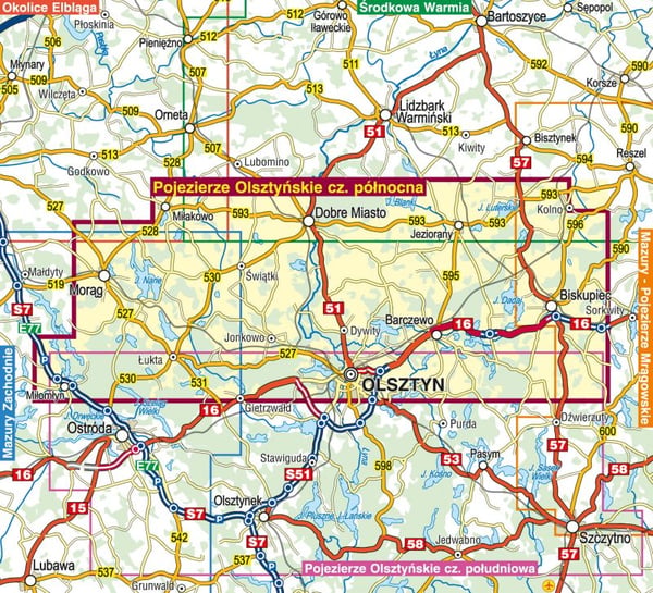 Olsztyn Sødistrikt - nordlige del 1:50.000. Turistkort. 2023-udgave. Kompas.