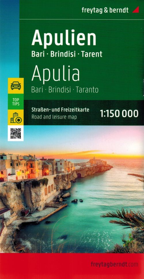 Apulia. Bari, Brindisi, Taranto. Tie- ja turistikartta. Vuoden 2023 painos. Freytag & Berndt