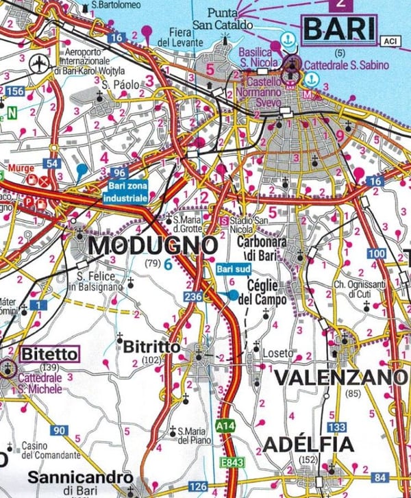 Apulia. Bari, Brindisi, Taranto. Tie- ja turistikartta. Vuoden 2023 painos. Freytag & Berndt