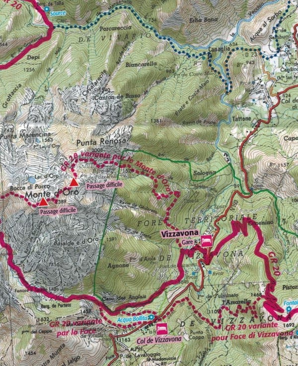 Korsika - rute gr. 20 1:50 000. Turistkort. IGN