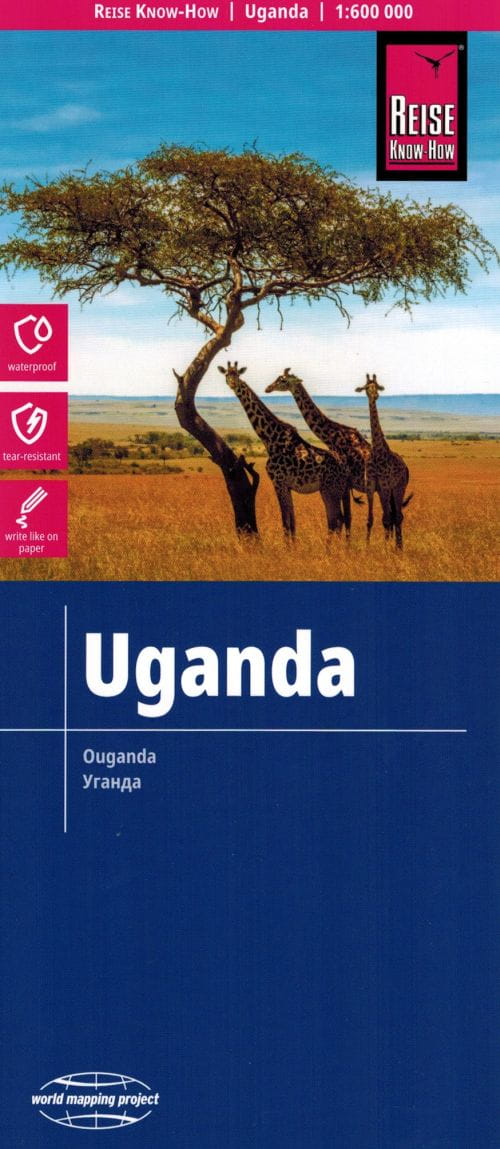 Uganda 1:600 000. Vedenpitävä tiekartta. Vuoden 2023 painos. Reise Know-How