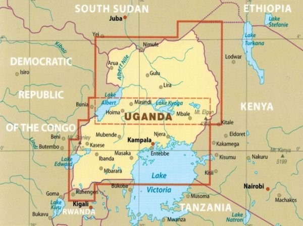 Uganda 1:600 000. Vedenpitävä tiekartta. Vuoden 2023 painos. Reise Know-How