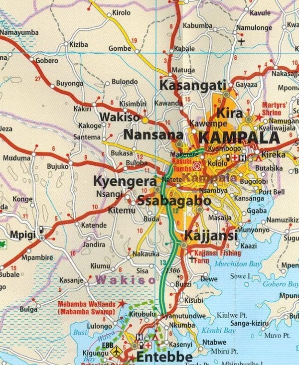 Uganda 1:600 000. Vedenpitävä tiekartta. Vuoden 2023 painos. Reise Know-How