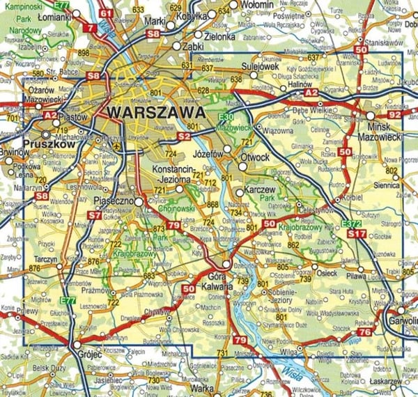 Det sydlige Warszawa-område 1:50.000. Landskabsparkerne Chojnów og Mazowiecki. Turistkort. Udgave 2024. Kompas