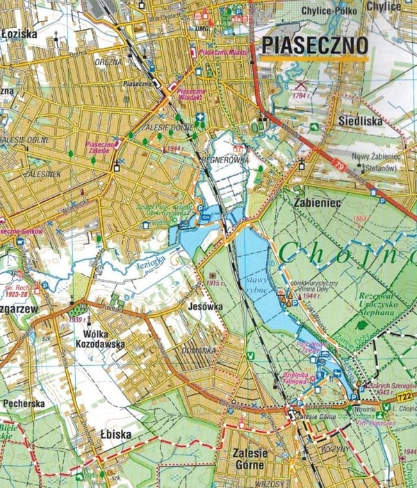 Det sydlige Warszawa-område 1:50.000. Landskabsparkerne Chojnów og Mazowiecki. Turistkort. Udgave 2024. Kompas
