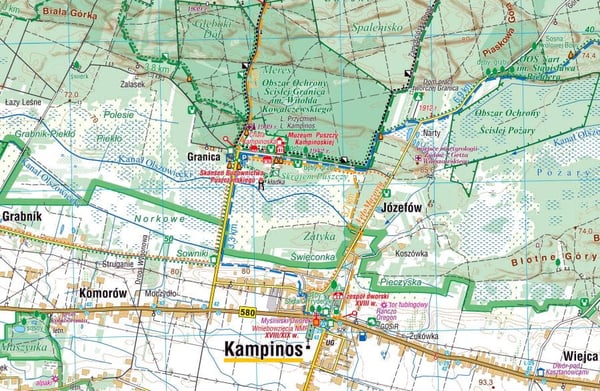 Kampinos Nationalpark 1:50.000. Lamineret turistkort. 2025-udgave. Kompas.