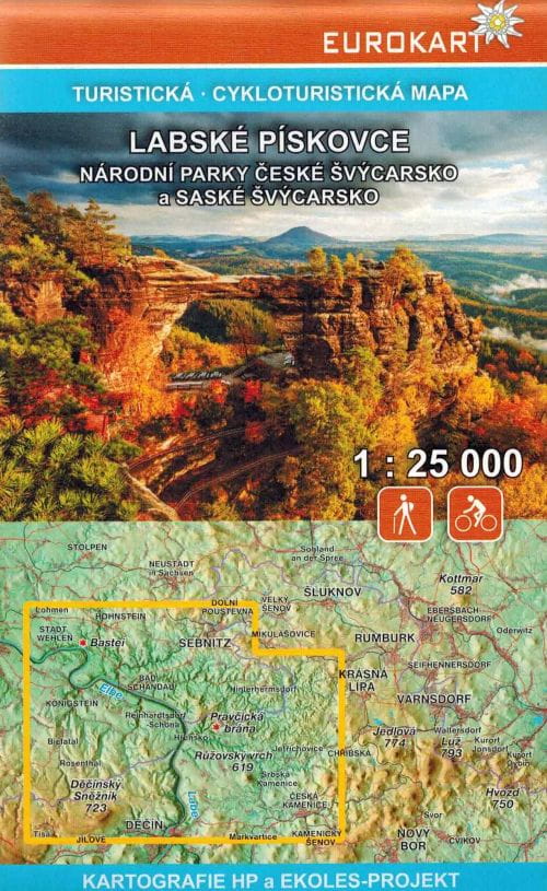 Labske Piskovce / Elben hiekkakivivuoret, Tšekki ja Sveitsi. Turistikartta. HP-kartografia