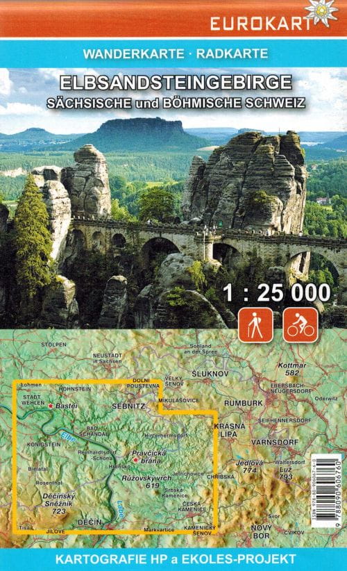 Labske Piskovce / Elben hiekkakivivuoret, Tšekki ja Sveitsi. Turistikartta. HP-kartografia