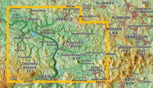 Labske Piskovce / Elben hiekkakivivuoret, Tšekki ja Sveitsi. Turistikartta. HP-kartografia