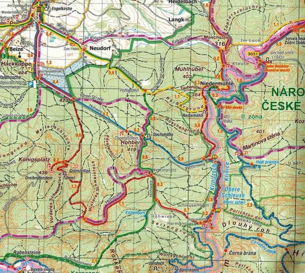 Labske Piskovce / Elben hiekkakivivuoret, Tšekki ja Sveitsi. Turistikartta. HP-kartografia