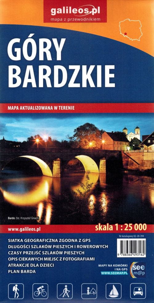 Bardzkien vuoret 1:25 000. Turistikartta. Yksittäisreitti. Galileot.