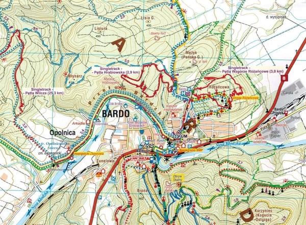 Bardzkien vuoret 1:25 000. Turistikartta. Yksittäisreitti. Galileot.
