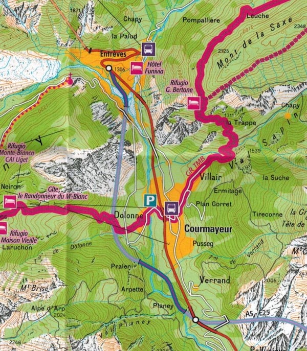 Tour du Mont Blanc 1:50 000. Turisti kartta. IGN