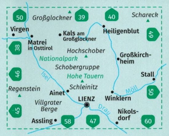 Lienz, Schobergruppe. Hohe Tauernin kansallispuisto. Vedenpitävä vaelluskartta 48. painos 2024. Kompass