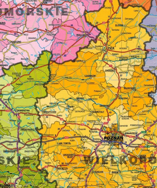 Polen. Lamineret XXL-kort. Generelt geografisk, administrativt og vejkort. 2025-udgave. ExpressMap