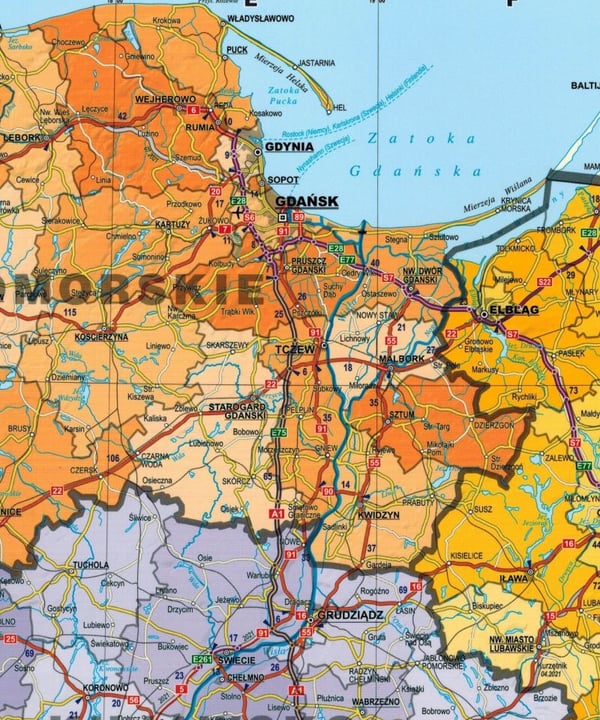 Polen. Lamineret XXL-kort. Generelt geografisk, administrativt og vejkort. 2025-udgave. ExpressMap