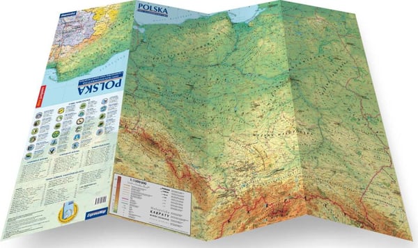 Polen. Lamineret XXL-kort. Generelt geografisk, administrativt og vejkort. 2025-udgave. ExpressMap