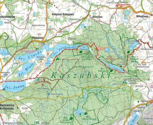 Central Kashubia 1:55.000. Lamineret turistkort. Kompas.